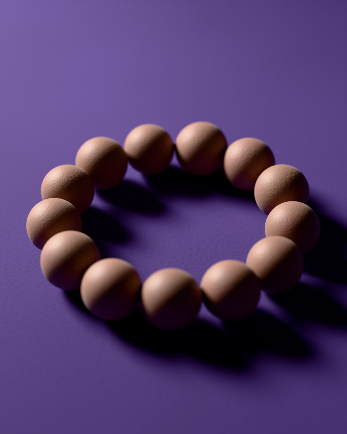 The Elegant Orchid & Ambergris bracelet with 15 mm beads, a 3D rendering